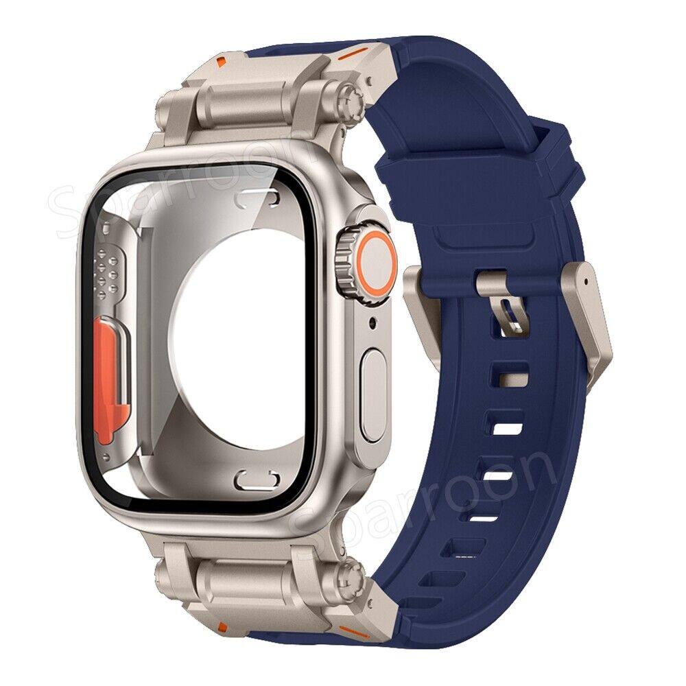 Carcasă metalică Rovelo Ultra și curea din cauciuc fluorurat pentru Apple Watch 9/8/7/6/5/4/SE - Desfino