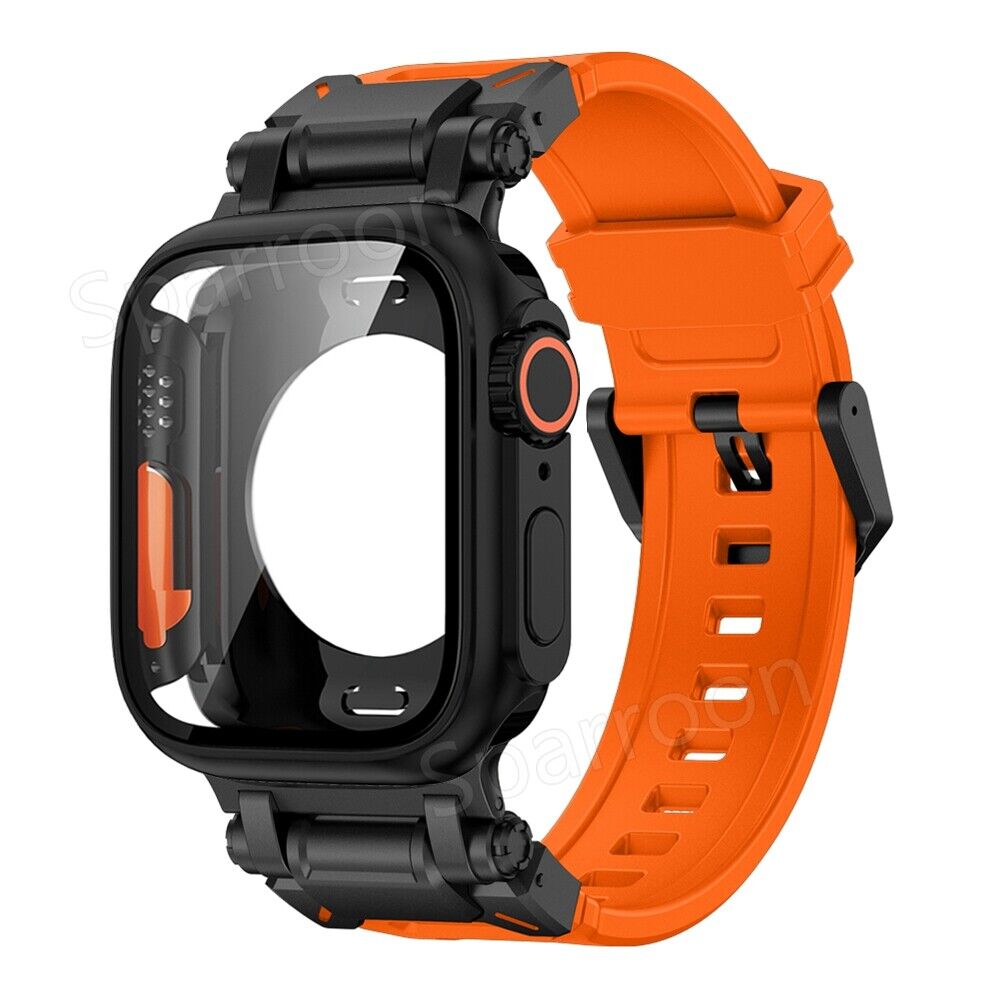 Carcasă metalică Rovelo Ultra și curea din cauciuc fluorurat pentru Apple Watch 9/8/7/6/5/4/SE - Desfino