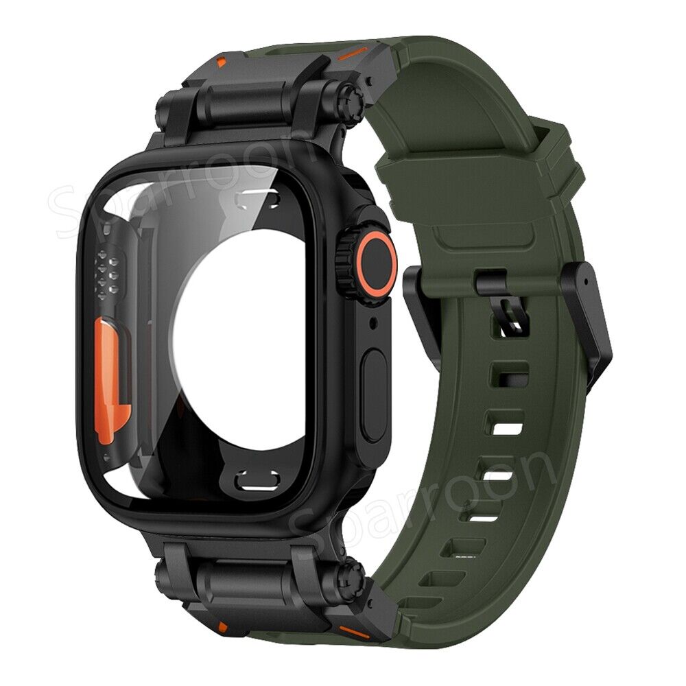 Carcasă metalică Rovelo Ultra și curea din cauciuc fluorurat pentru Apple Watch 9/8/7/6/5/4/SE - Desfino