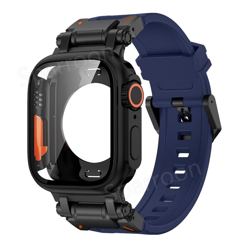 Carcasă metalică Rovelo Ultra și curea din cauciuc fluorurat pentru Apple Watch 9/8/7/6/5/4/SE - Desfino