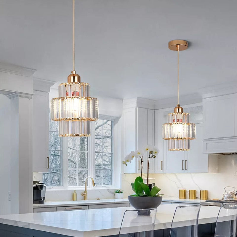Aurelia gestreepte kristallen plafondlamp — zwart of goudkleurig snoer | Desfino