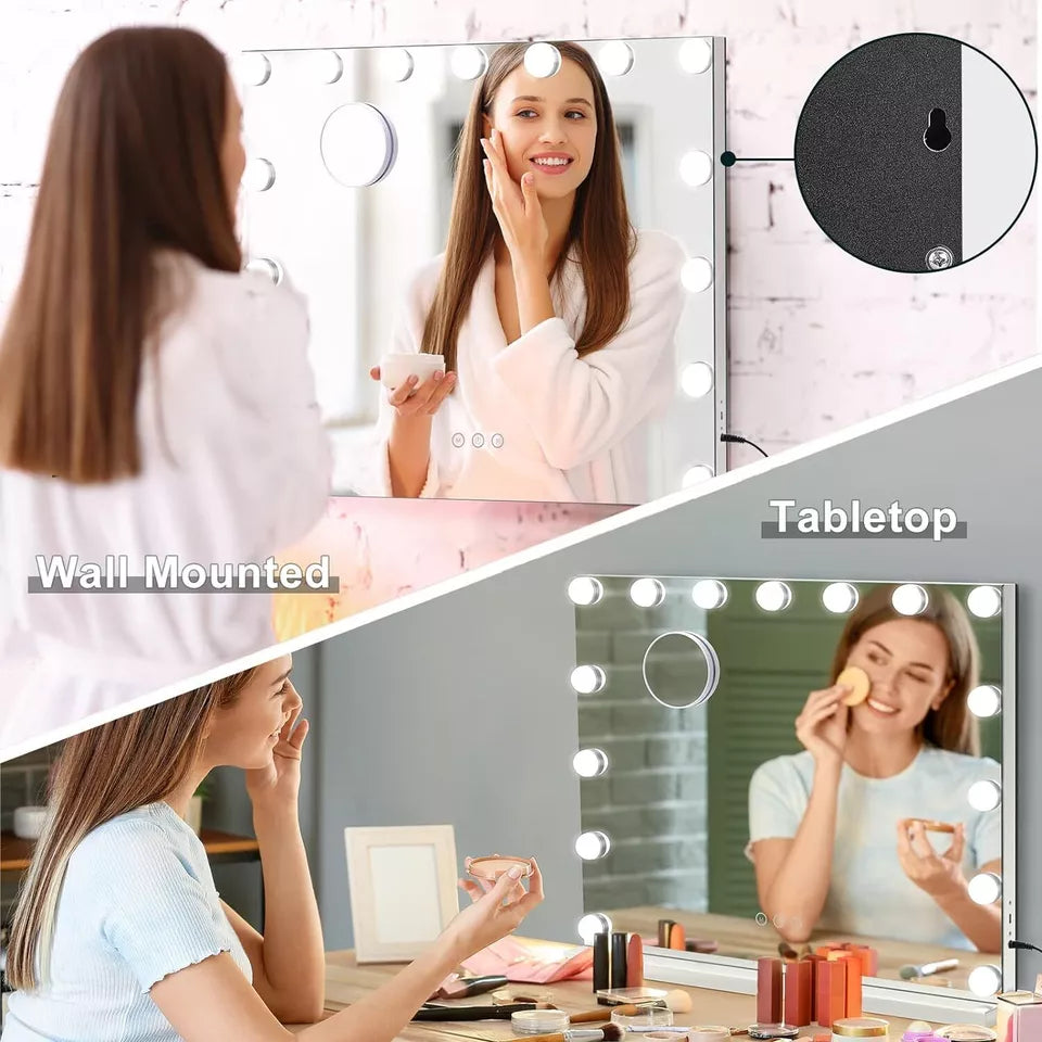Καθρέφτης μακιγιάζ AuraGlow — Ρυθμιζόμενος φωτισμός LED, 58 x 46 cm - Desfino
