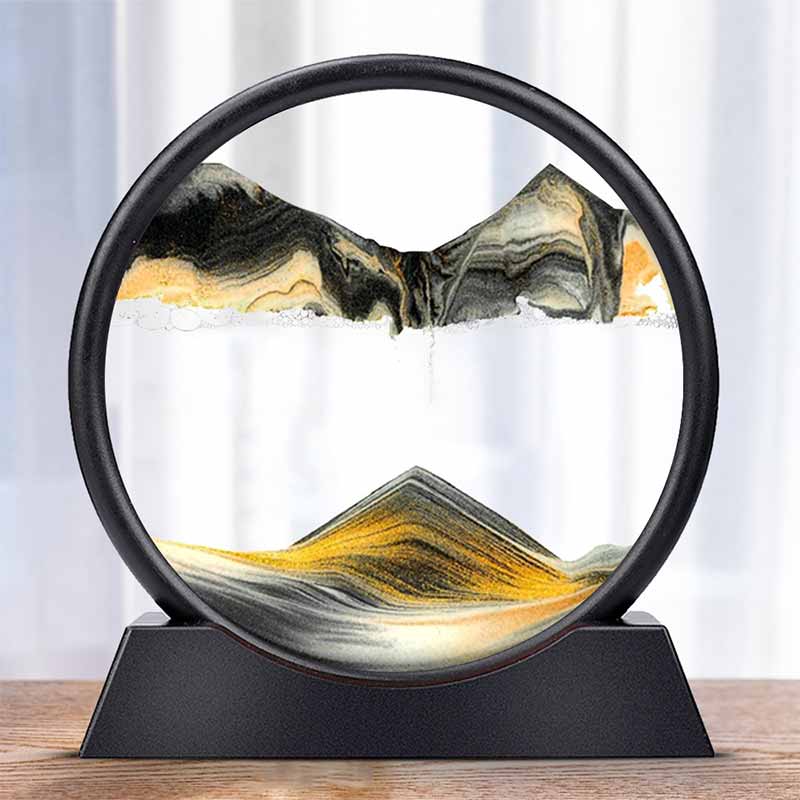 AstraSands 3D-Sanduhr mit Wüstensand — Kreisförmige kinetische Sandskulptur