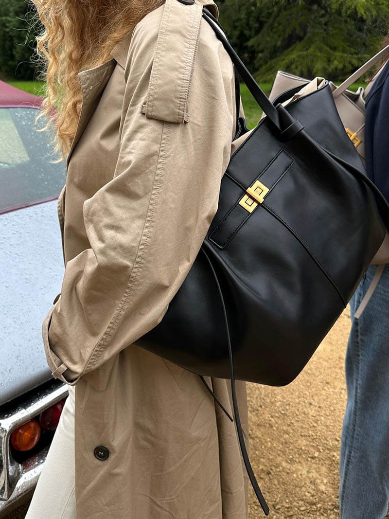 Grand sac cabas haut de gamme en similicuir végétalien — Style structuré - Desfino