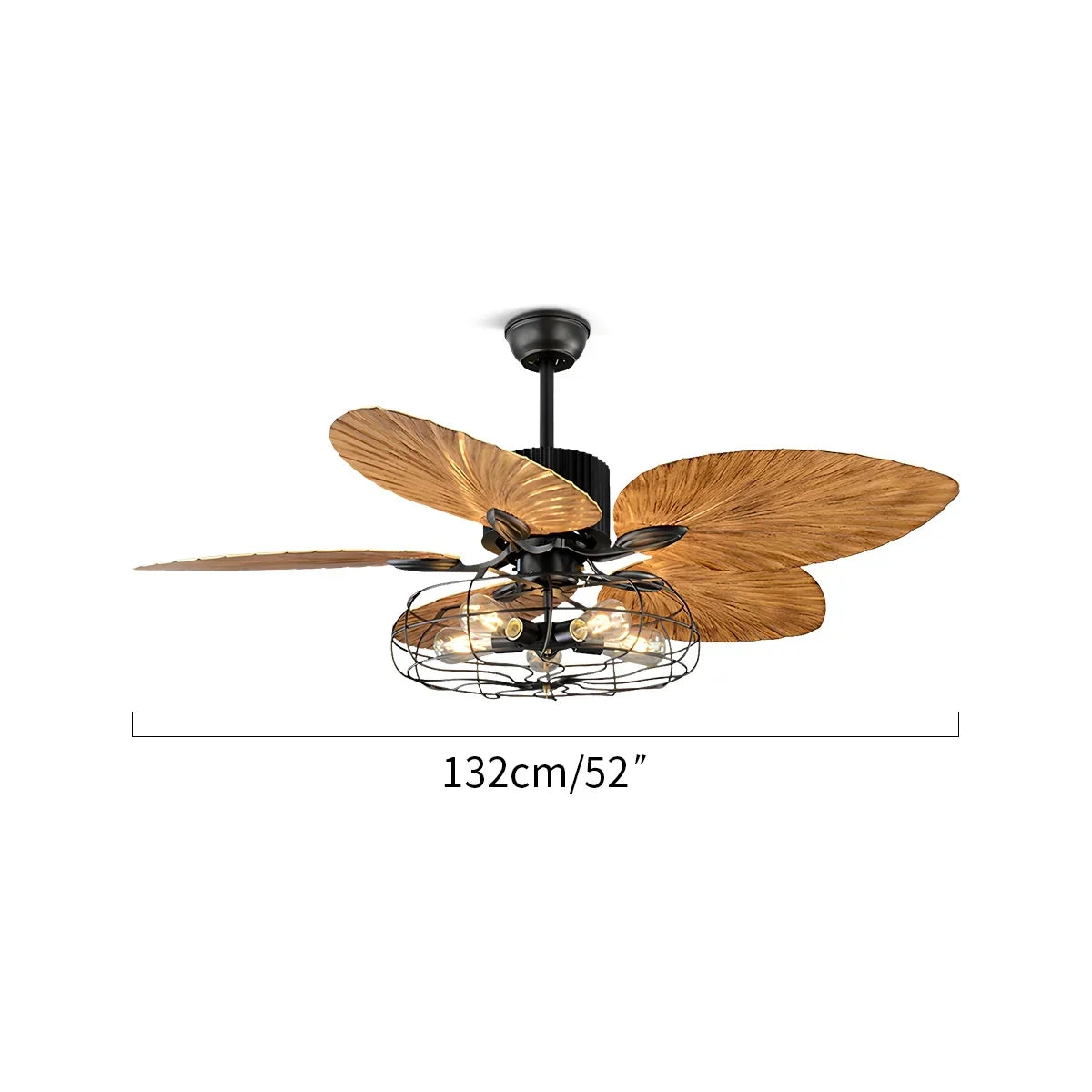 Deckenventilator mit Leuchte und tropischen Palmenblättern im Industriestil | Desfino