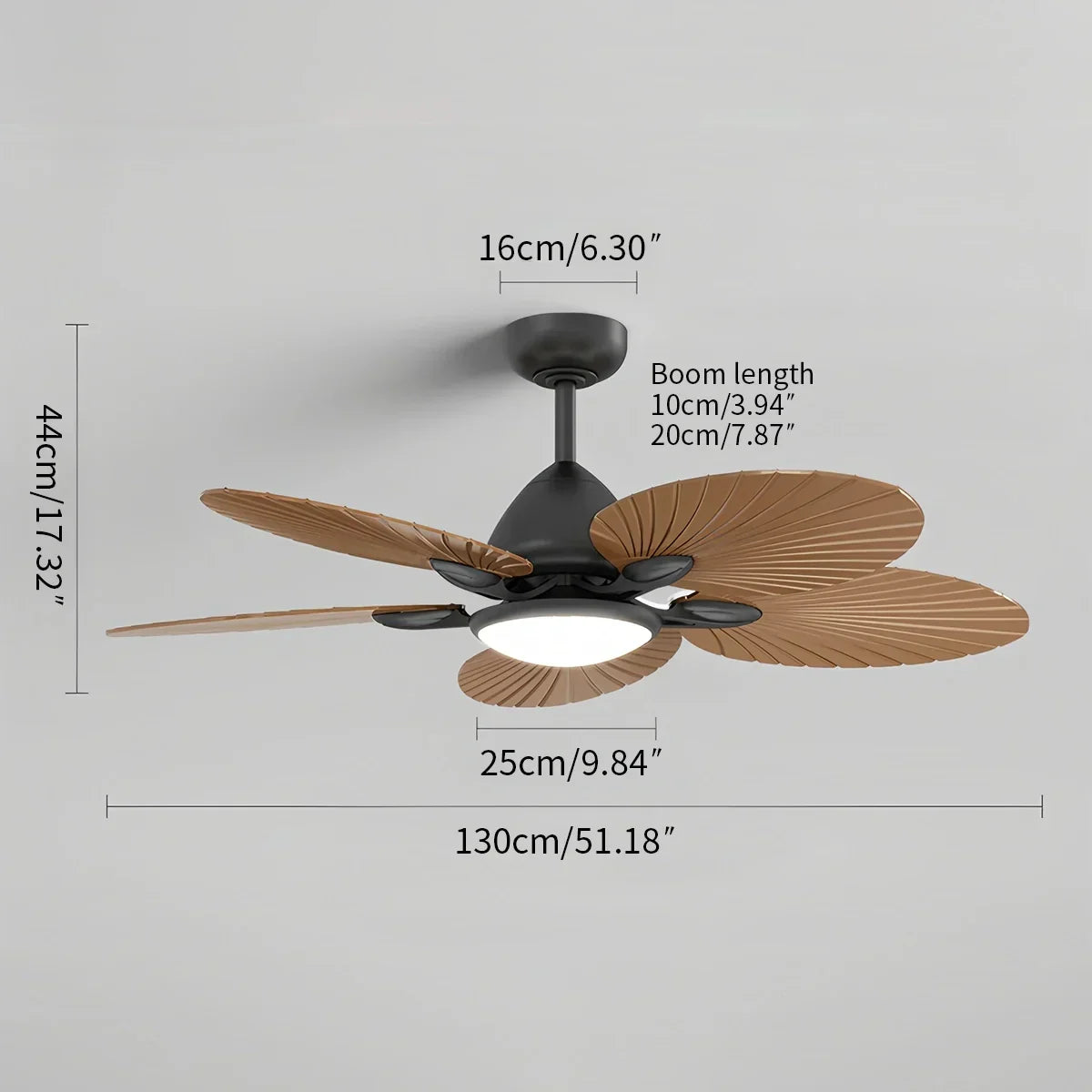 Deckenventilator mit 5 Palmenblatt-Flügeln und Licht | Desfino