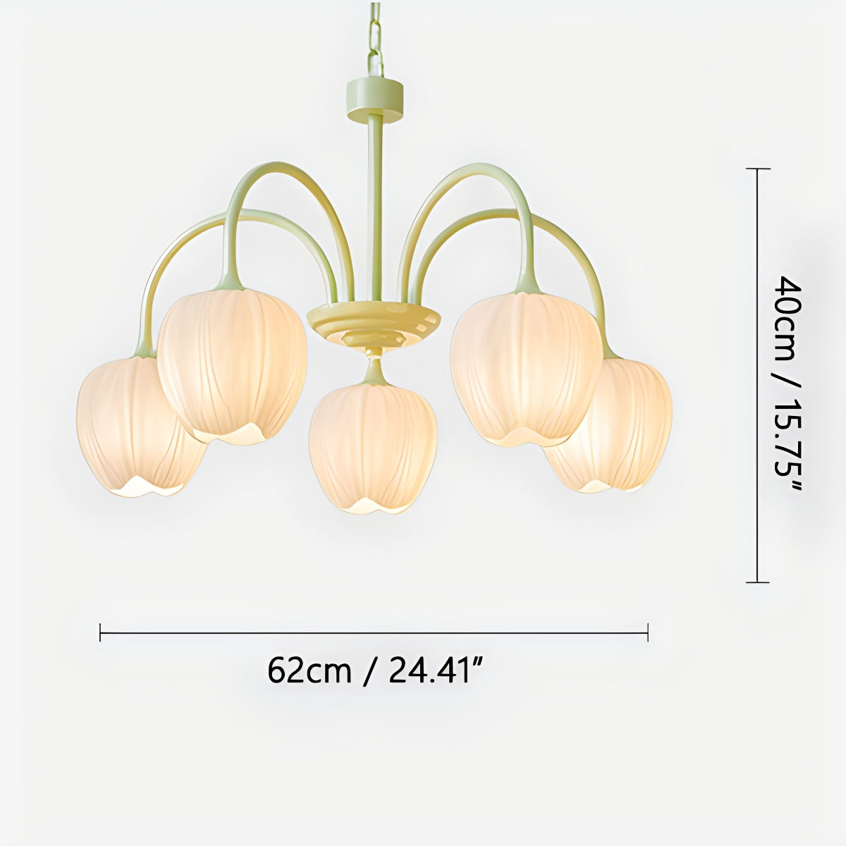 Französischer romantischer Tulpen-Kronleuchter in Matcha-Farbe | Desfino