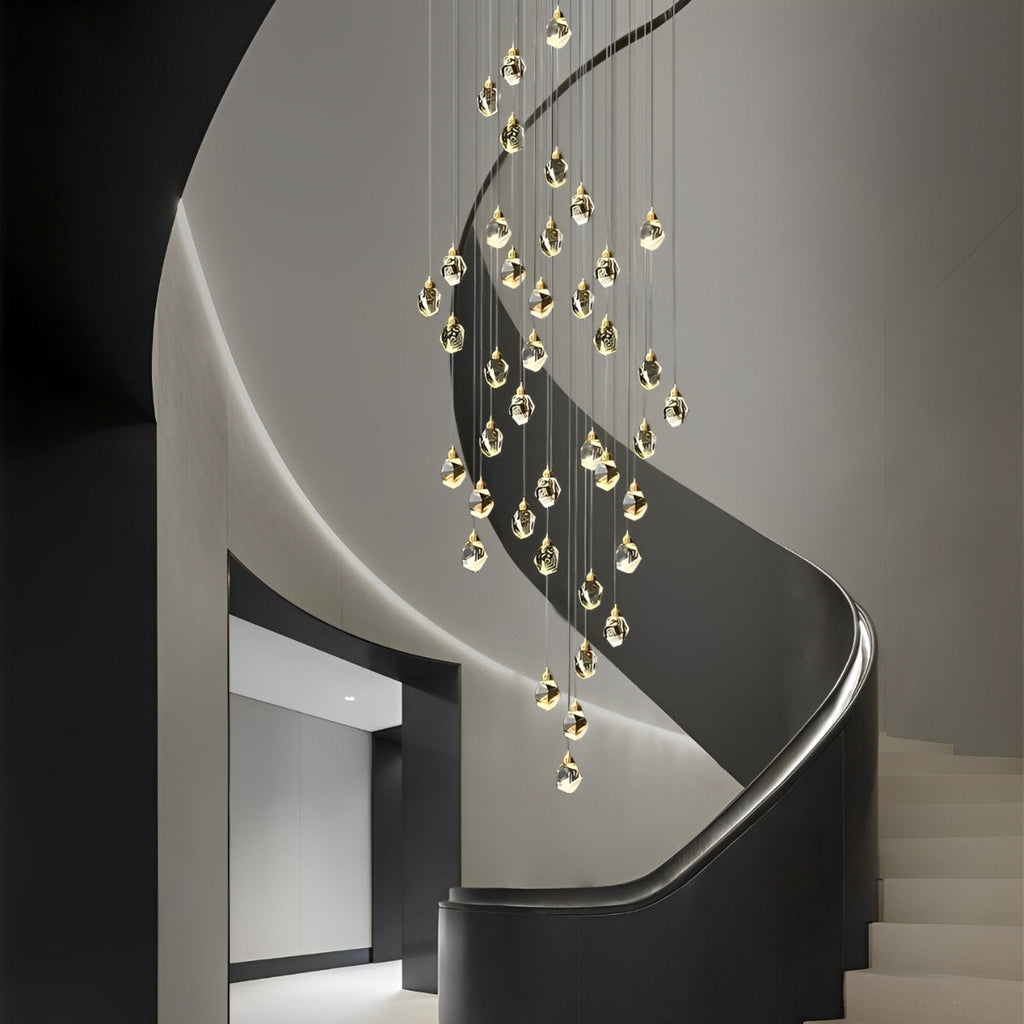 Astrae נברשת תלויה ספירלית - מפל גבישי K9, בגוון זהב - Desfino