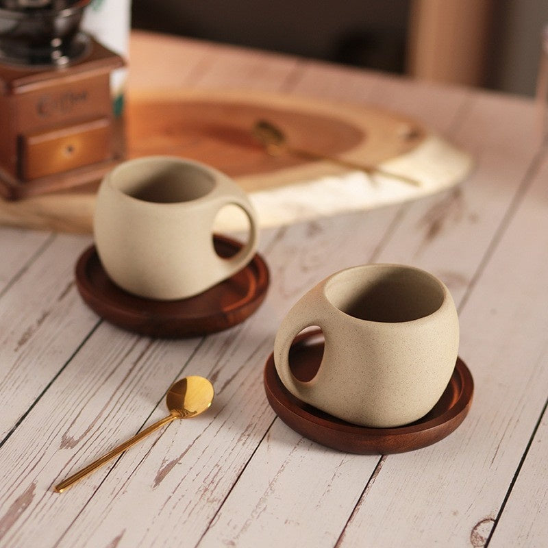 Hana Zen Japanese Inspired Ceramic Coffee Cup, Bamboo Saucer & Spoon — 250 ml