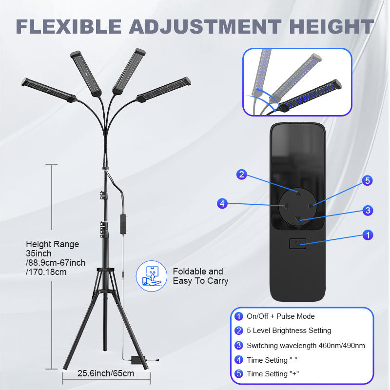 432 LED Dual-Wavelength Tanning Light — 460nm & 490nm Blue Spectrum, Adjustable Stand Base