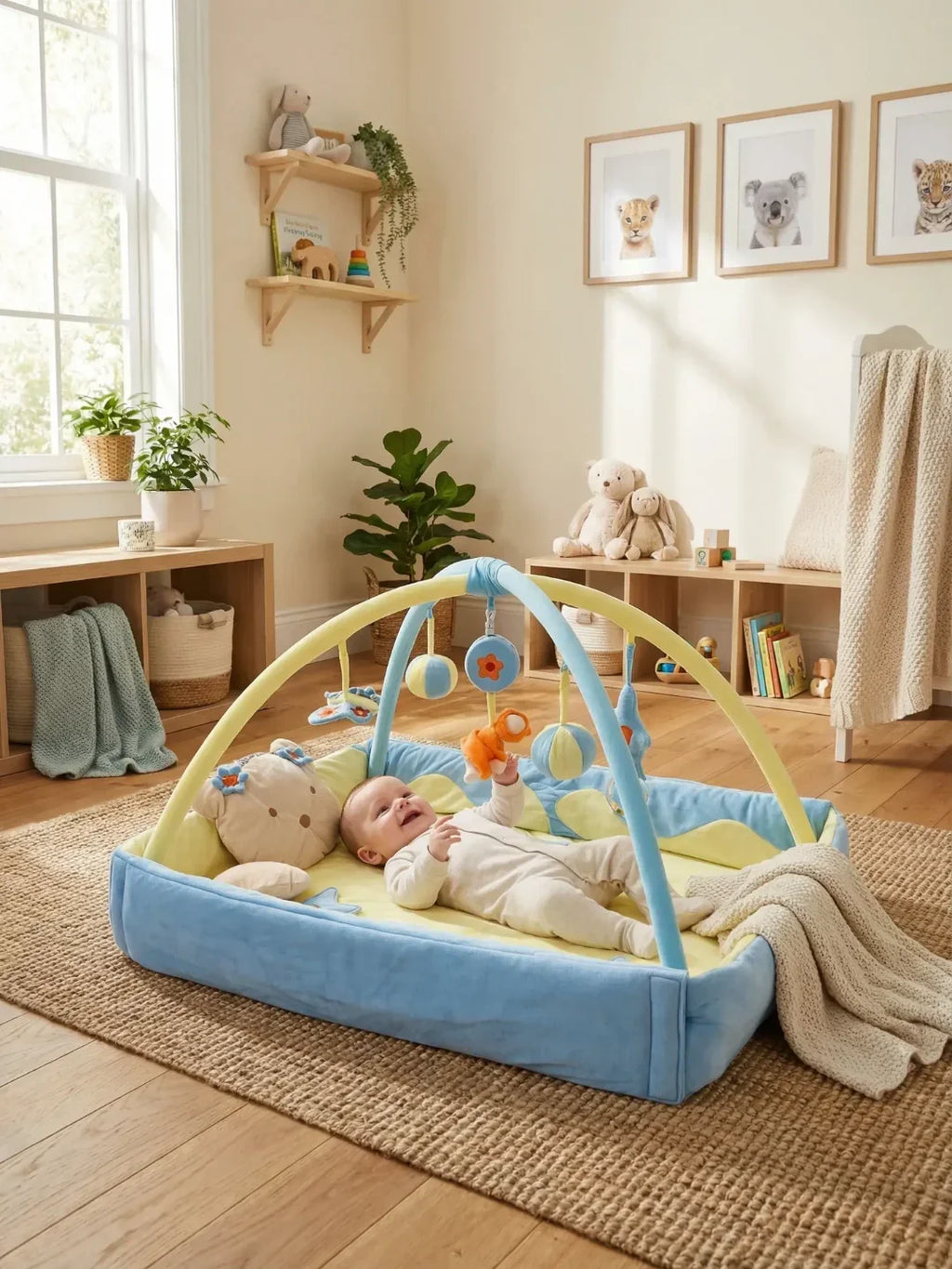 2-in-1 Rectangular Baby Play Mat — Sensory Arch Activity Gym