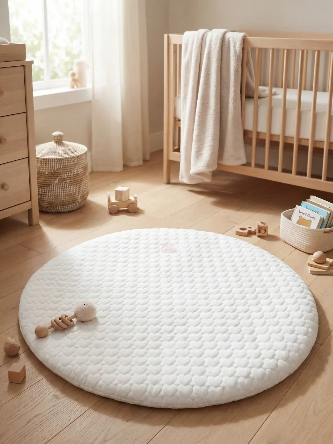 Premium-Spielmatte für Babys – gesteppte Oberfläche, dichte Polsterung, rundes Design
