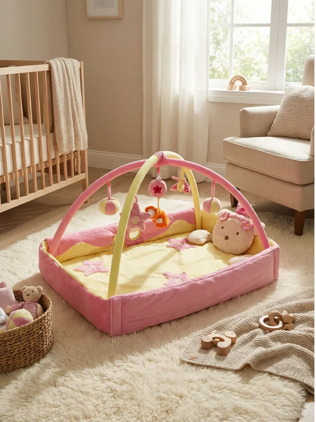 2-in-1 Rectangular Baby Play Mat — Sensory Arch Activity Gym