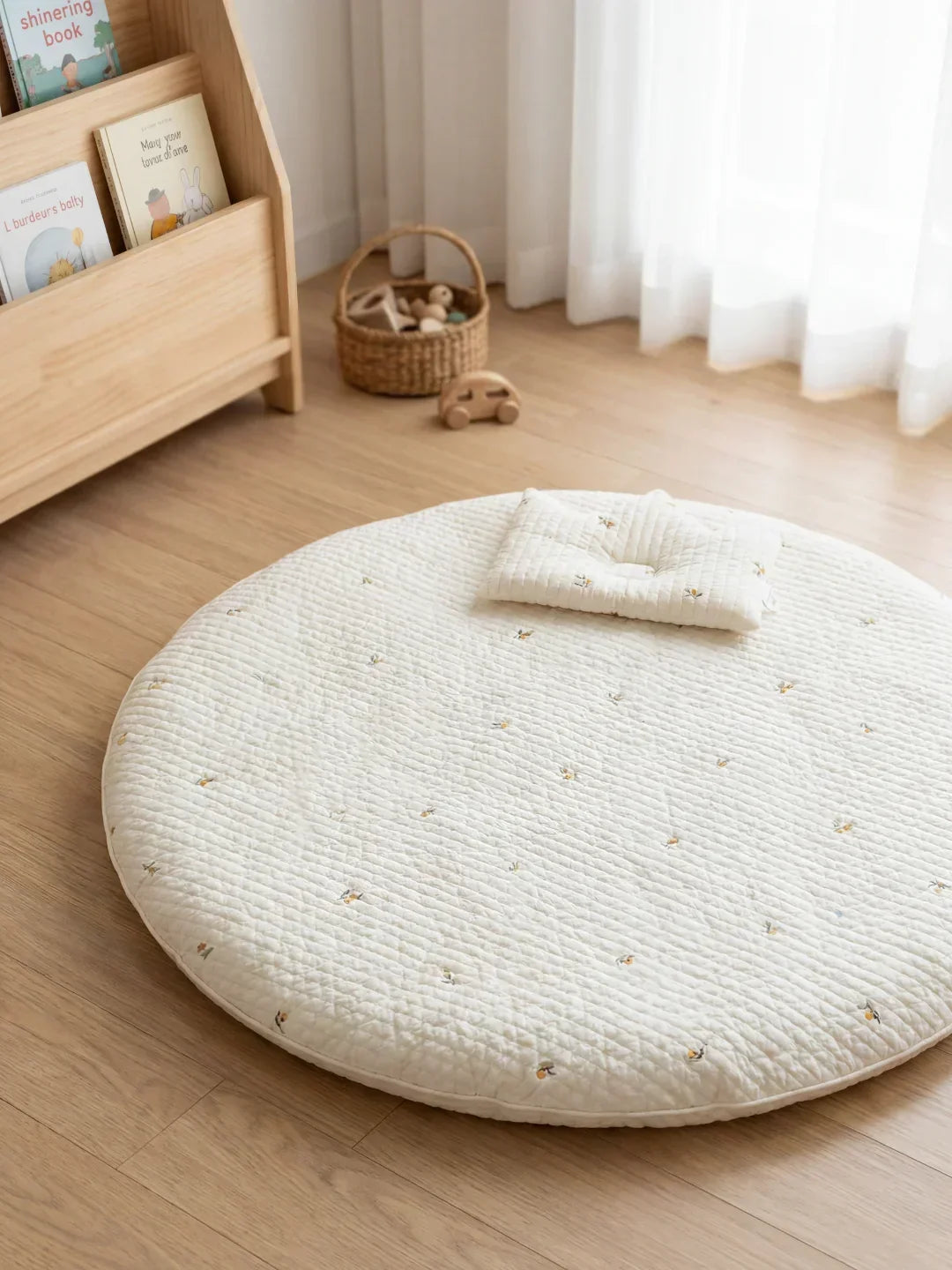 Circular Quilted Cotton Baby Play Mat — Dense Floor Cushion