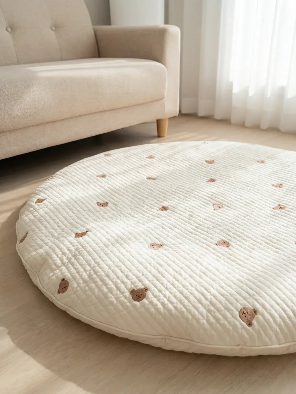 Circular Quilted Cotton Baby Play Mat — Dense Floor Cushion