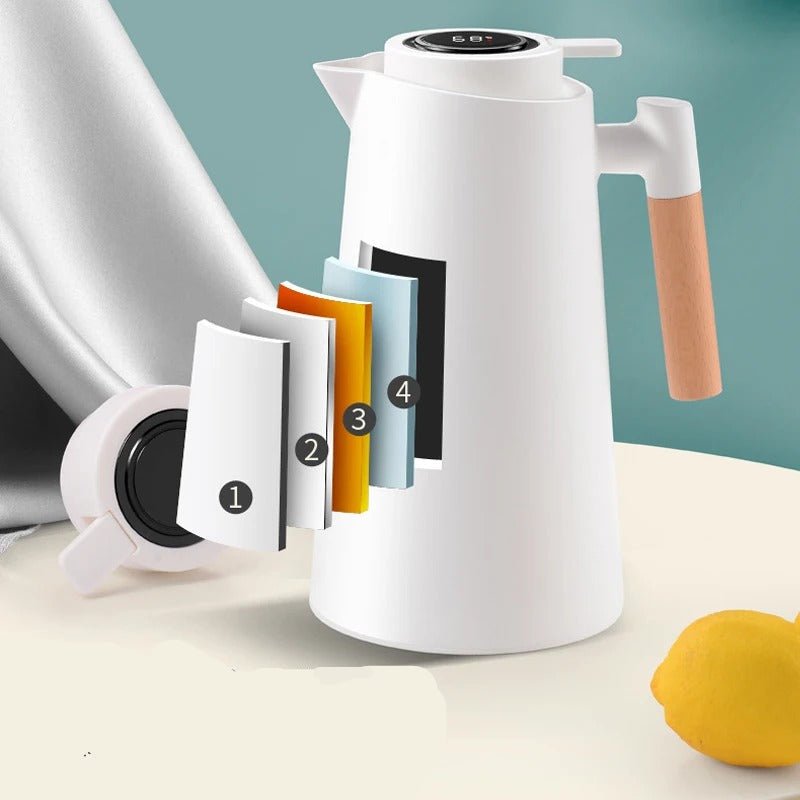1.5 L-es termikus kancsó — fa fogantyú, digitális hőmérséklet-kijelző - Desfino