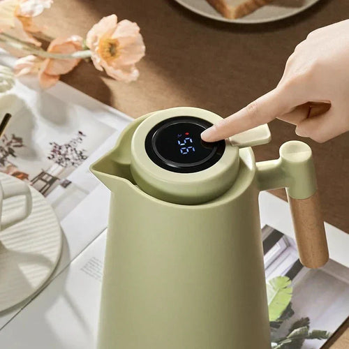1.5 L Thermal Jug — Wooden Handle, Digital Temperature Display - Desfino