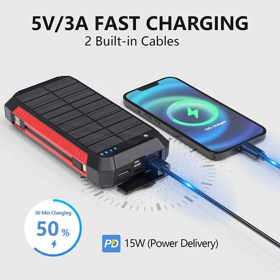 Power bank solare EclipseVolt da 30.000mAh — impermeabile, 2 porte USB, pad Qi da 5W