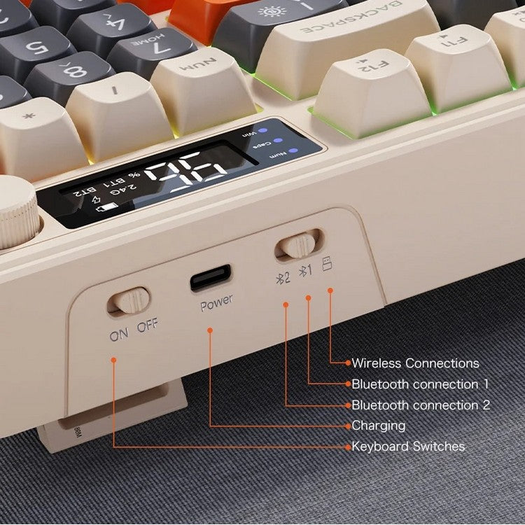 Zephyr tyst mekaniskt Bluetooth-gamingtangentbord med display - Desfino
