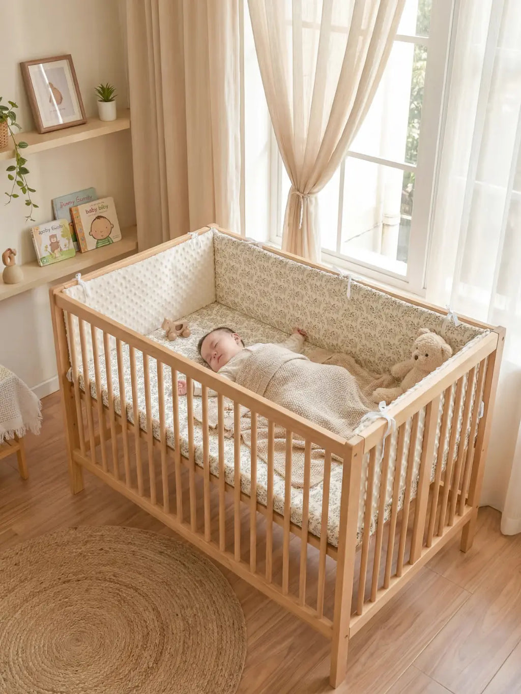 Wende-Nestchenschutz für das Babybett aus Baumwolle und Minky-Stoff
