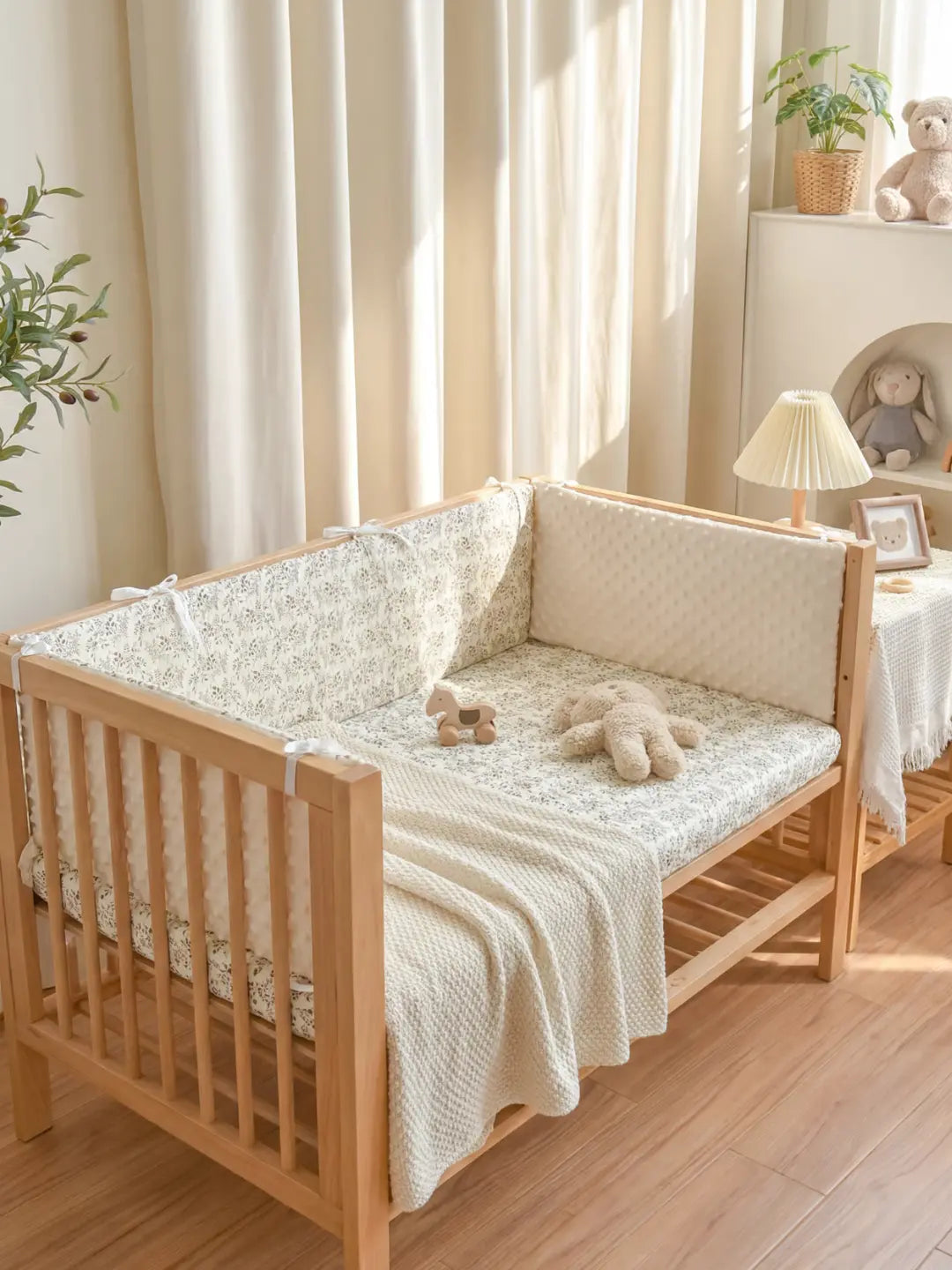 Wende-Nestchenschutz für das Babybett aus Baumwolle und Minky-Stoff