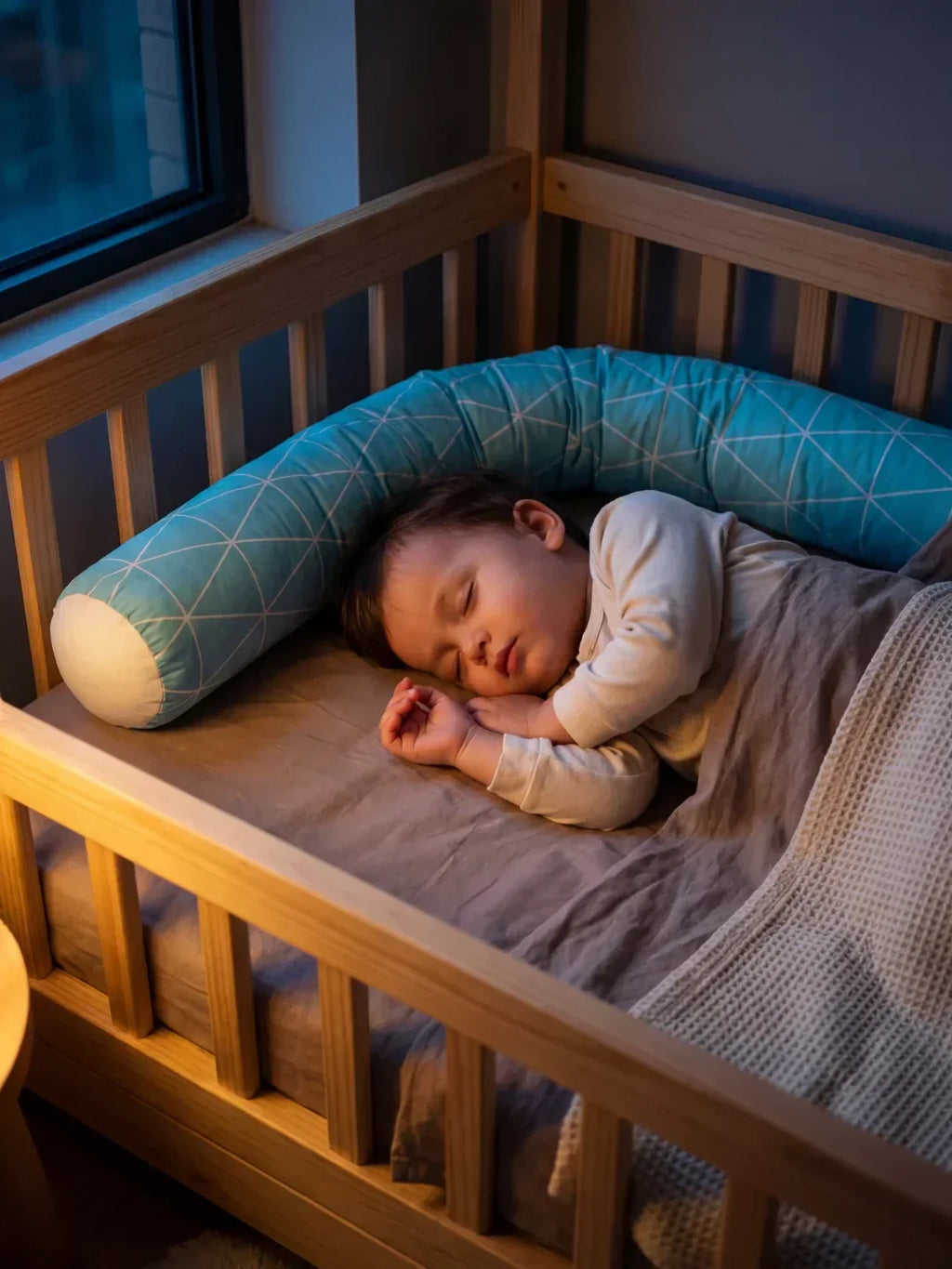 Geometric Cotton Baby Crib Bolster — Washable, Hidden Zipper Closure