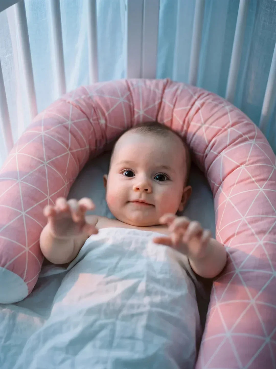 Geometric Cotton Baby Crib Bolster — Washable, Hidden Zipper Closure