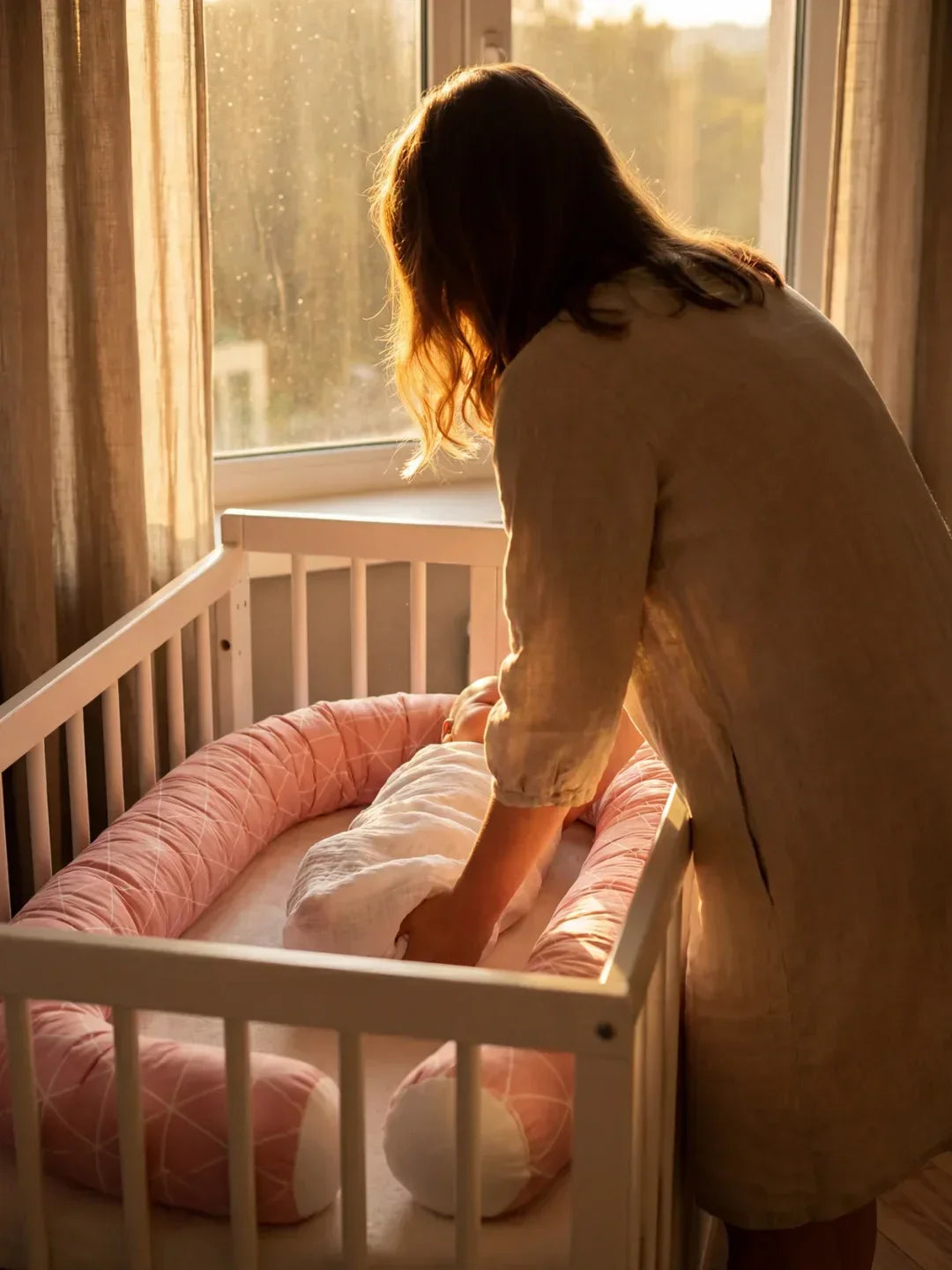 Geometric Cotton Baby Crib Bolster — Washable, Hidden Zipper Closure