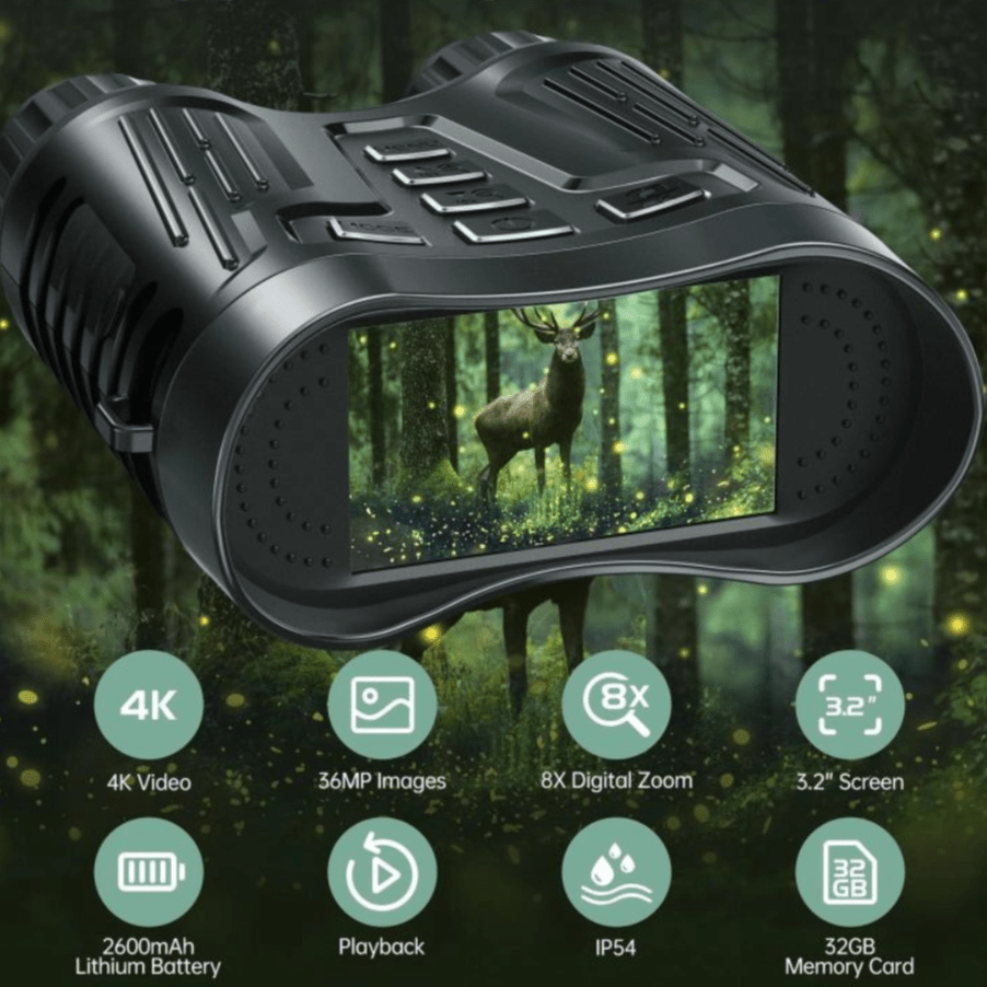 Jumelles de vision nocturne LumiScope 8X — Infrarouge à 7 niveaux, 4K Pro - Desfino