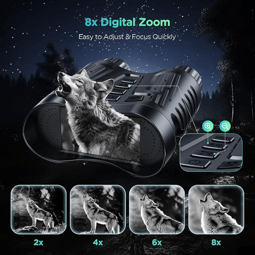 Binocolo per visione notturna NoctraView — zoom 8X, IR a 7 livelli, video 4K | Desfino