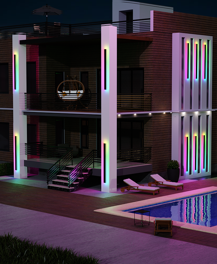 Lampada da parete impermeabile RGB LumaHaven — fascia nera, RF, 358 effetti - Desfino