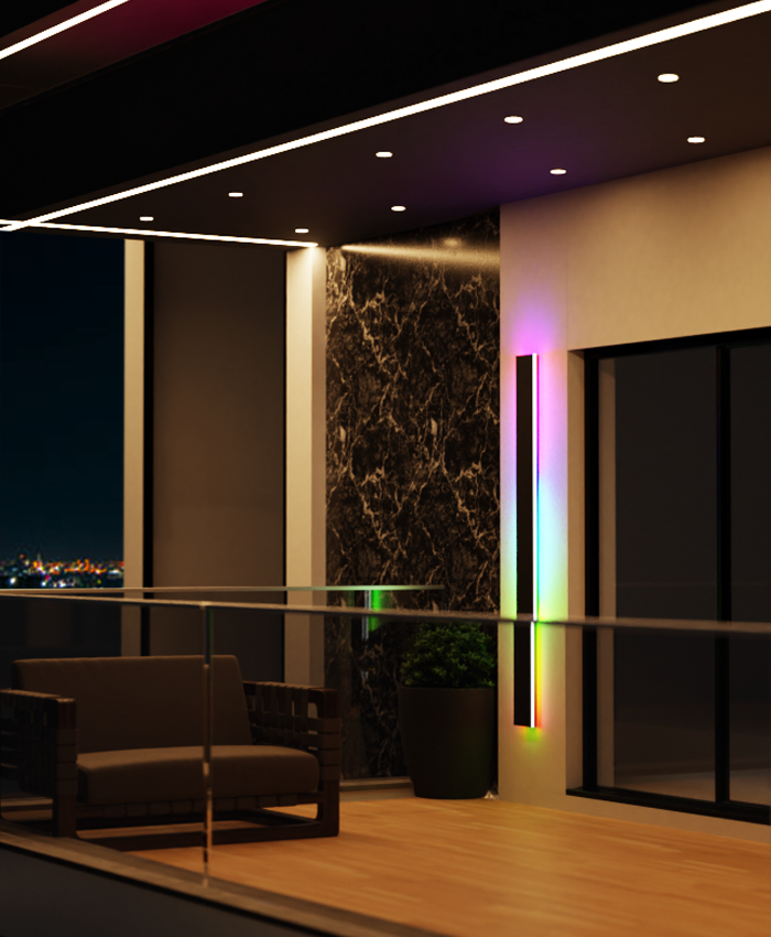 Lampada da parete impermeabile RGB LumaHaven — fascia nera, RF, 358 effetti - Desfino
