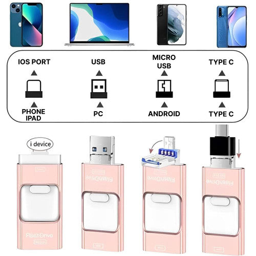 Unità USB NexPort 128GB 4-in-1 — Spazio di archiviazione per iPhone e Android - Desfino