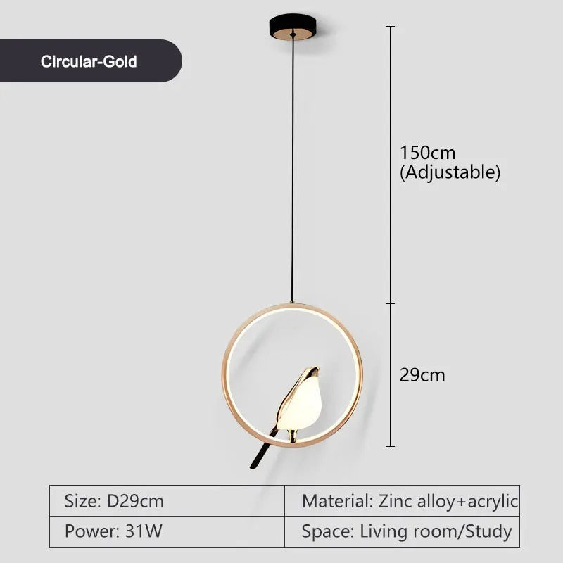LumenBird Circle LED Pendant Lamp — Artistic Bird Design - Desfino