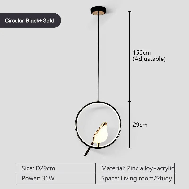 LumenBird Circle LED Pendant Lamp — Artistic Bird Design - Desfino