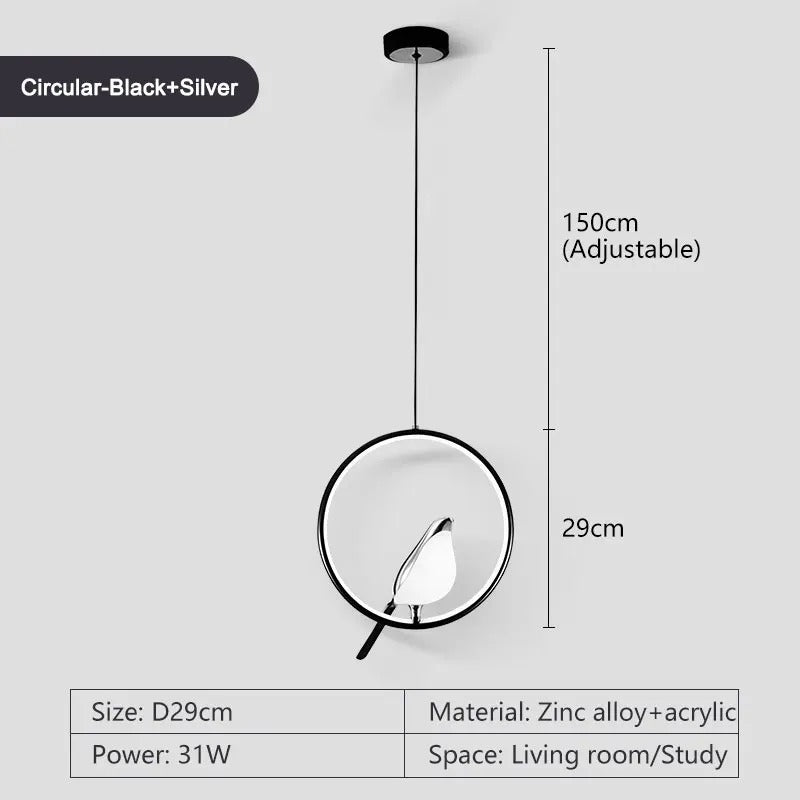 LumenBird Circle LED Pendant Lamp — Artistic Bird Design - Desfino