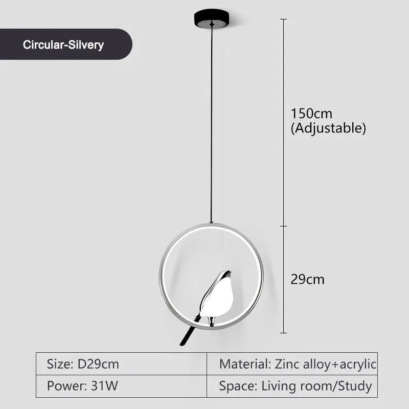 LumenBird Circle LED Pendant Lamp — Artistic Bird Design - Desfino