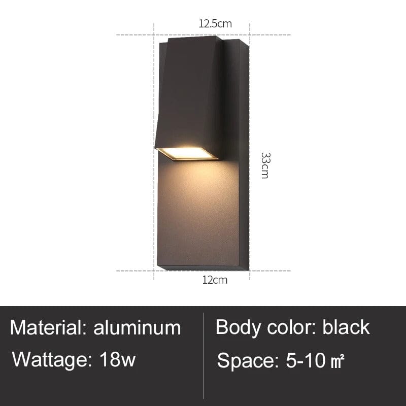 Kirrea 18W Vintage μαύρο LED φωτιστικό τοίχου — Αδιάβροχο φωτιστικό εξωτερικού χώρου - Desfino