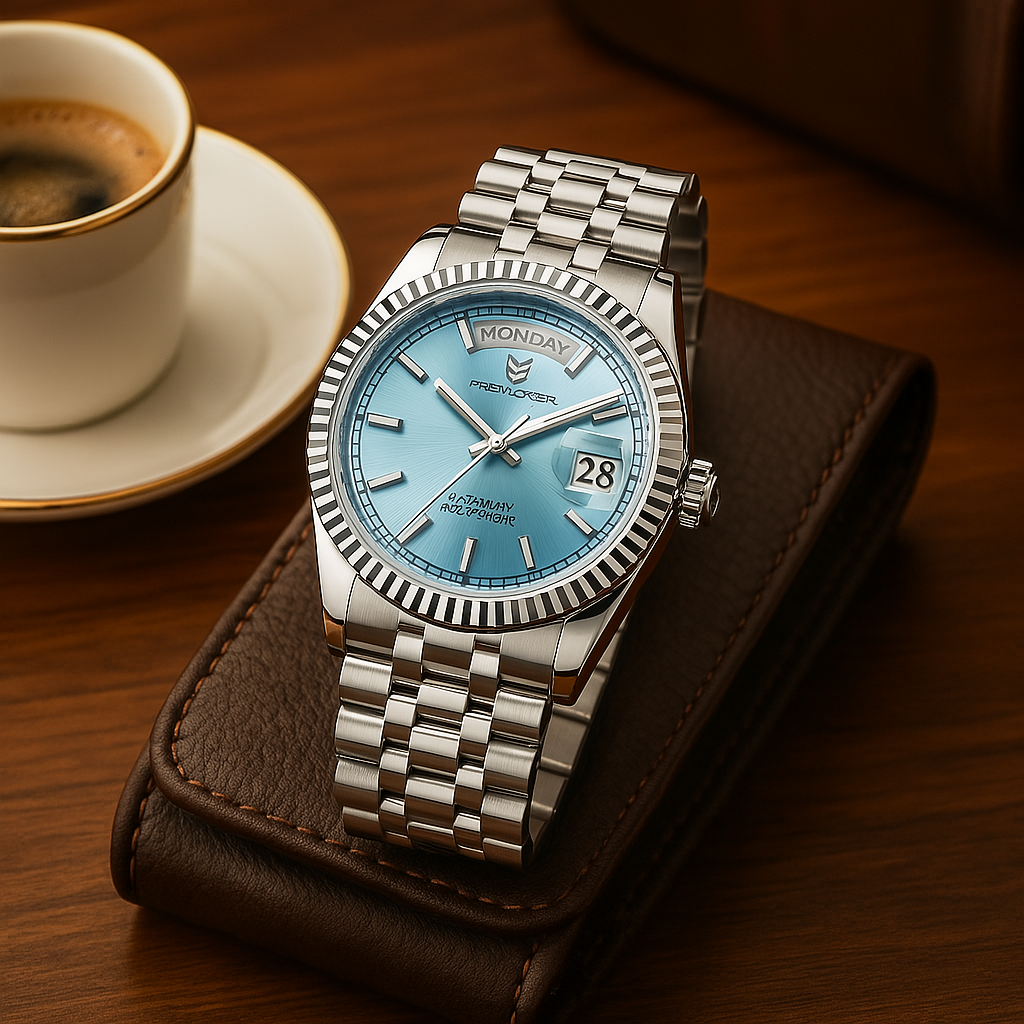 Aurelio Automatik-Herrenuhr aus Edelstahl—Automatischer Aufzug, Tag-Datum-Anzeige - Desfino