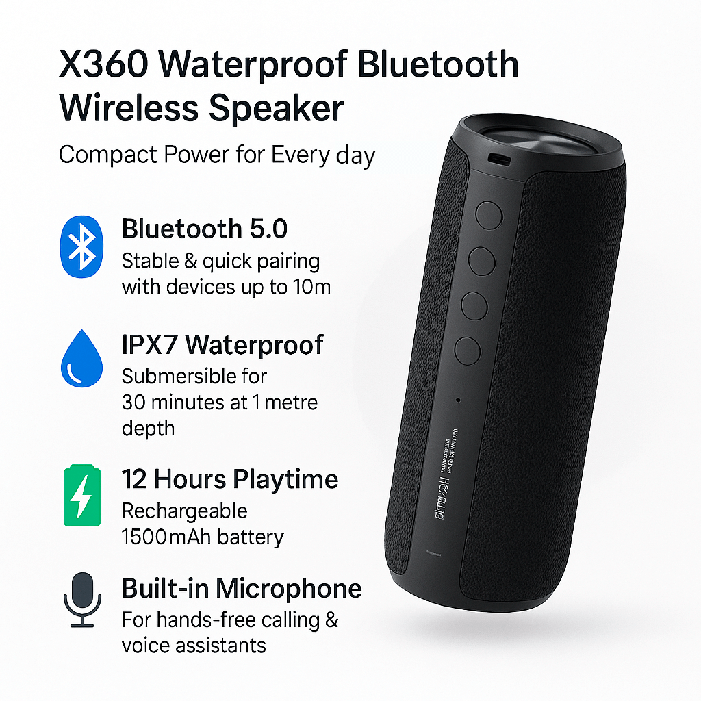 Rivaro vízálló Bluetooth-hangszóró — kompakt, 360°-os hangzás - Desfino