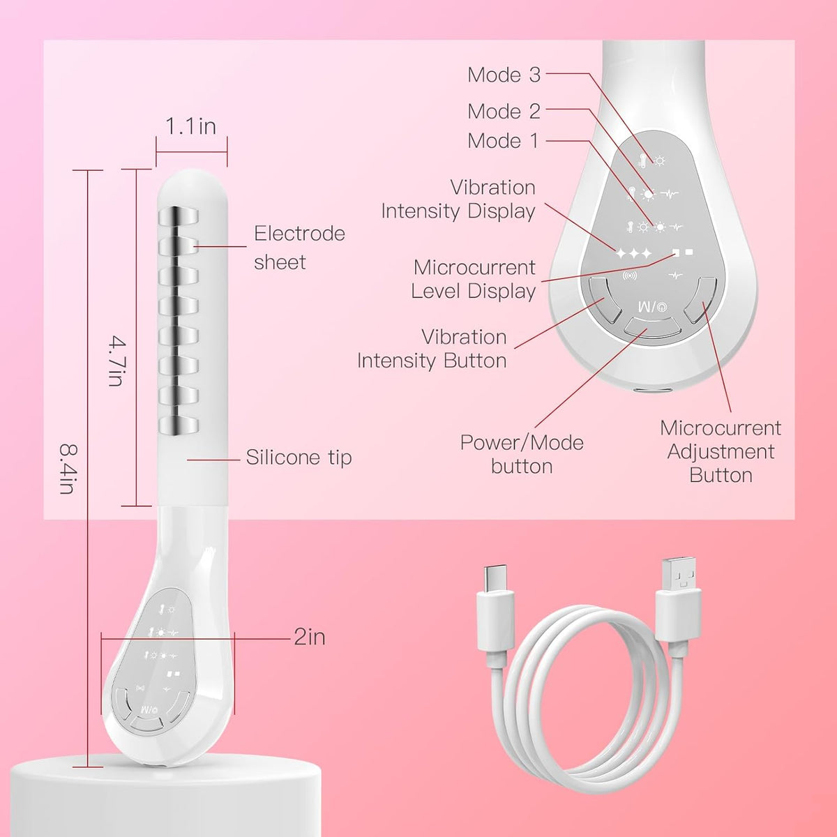 Pelvic Floor Support Wand — Gentle EMS, Heat, Red/Blue Light - Desfino
