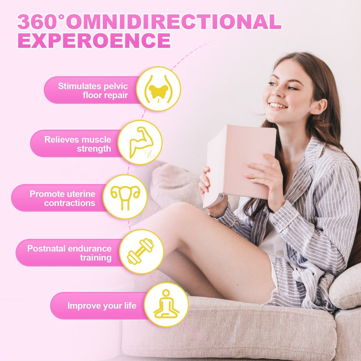 Hůlka pro podporu pánevního dna — kompaktní design, elektrické pulzy, uklidňující teplo a duální světlo