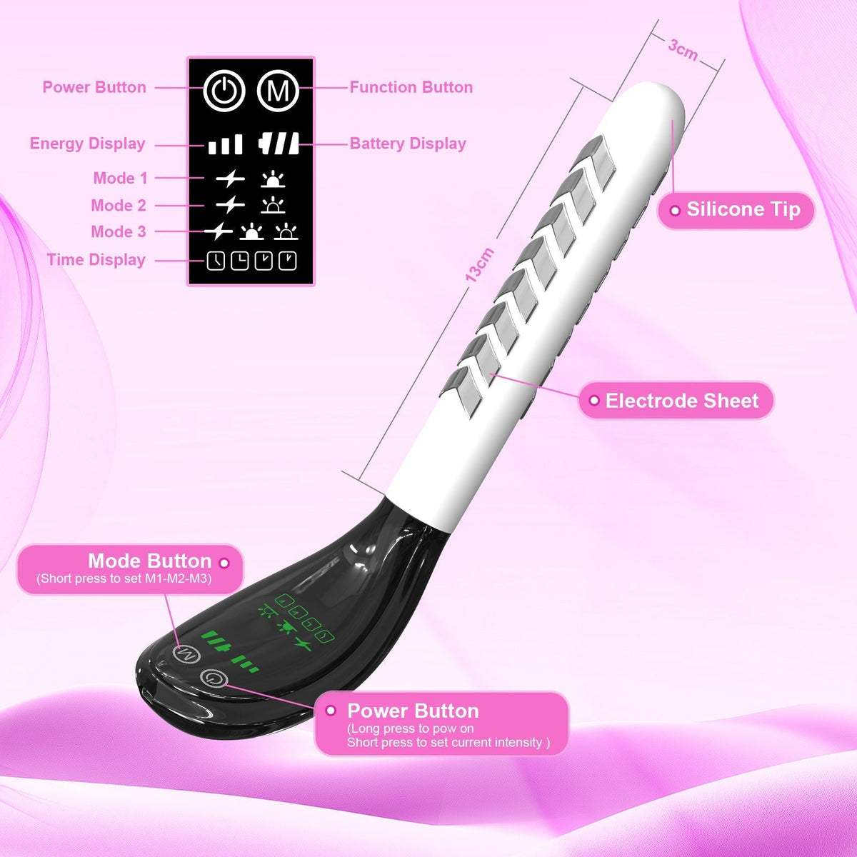 Hůlka pro podporu pánevního dna — kompaktní design, elektrické pulzy, uklidňující teplo a duální světlo
