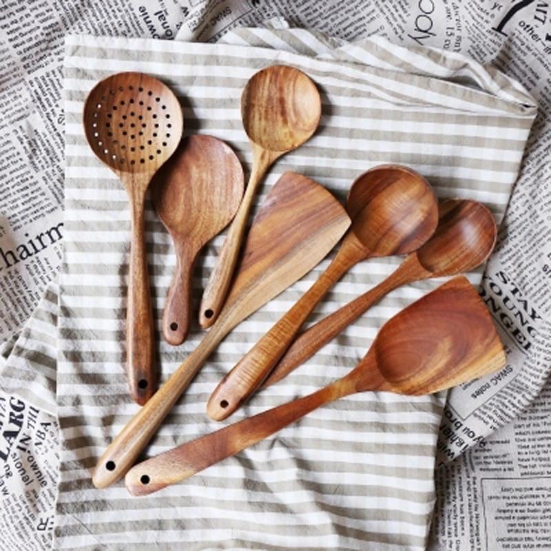 Hearthwood Teak Kitchen Utensils Set — Mineral Oil Finish