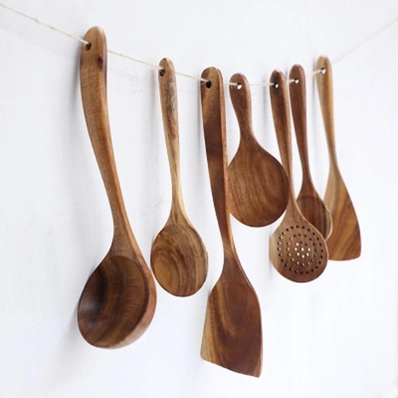 Hearthwood Teak Kitchen Utensils Set — Mineral Oil Finish