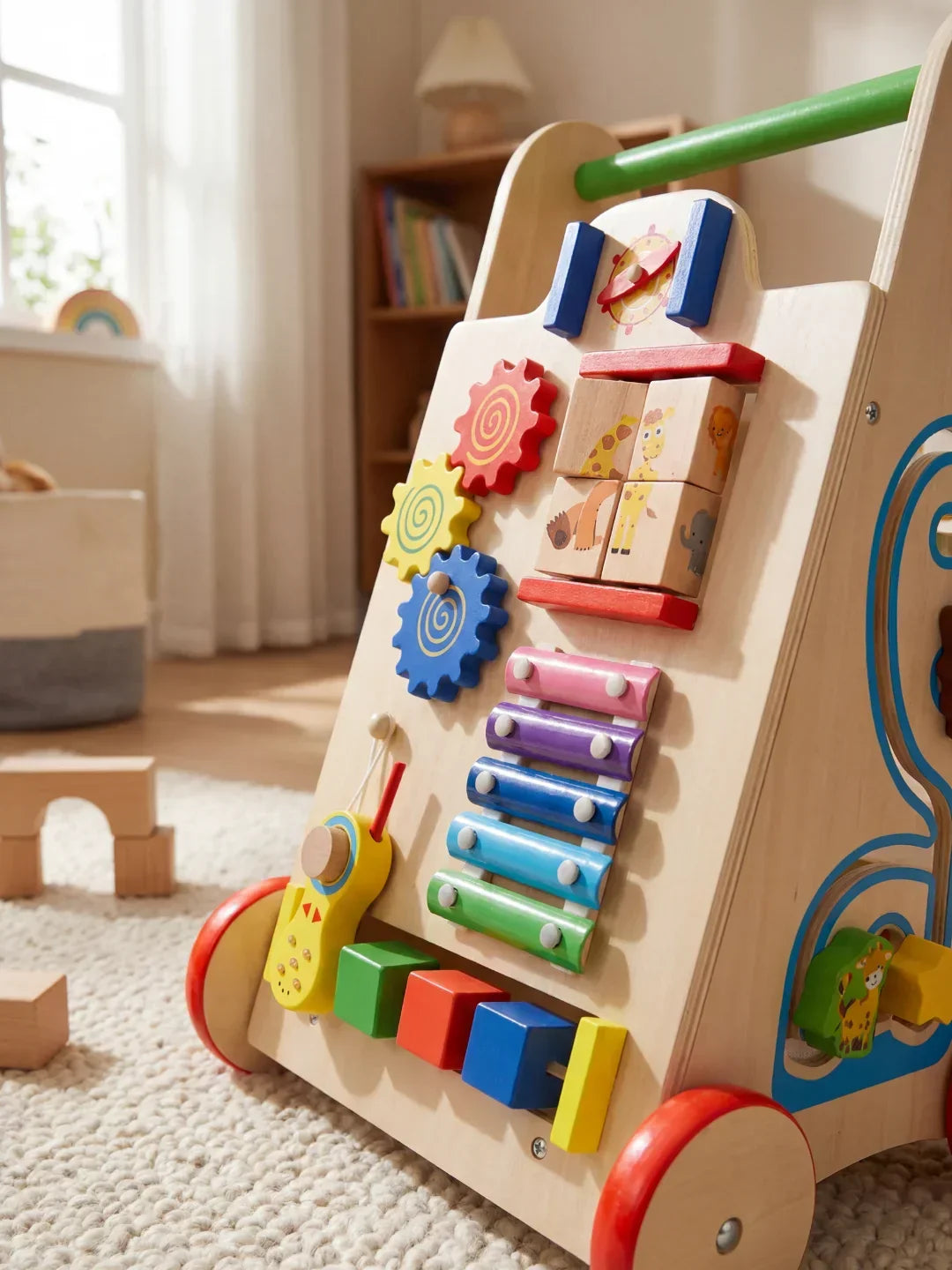 Wooden Baby Push Walker — Colorful Educational Activity Panel